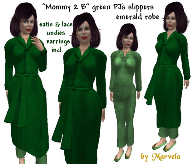 "*Mommy 2 B" Green PJs Slippers Emerald Robe