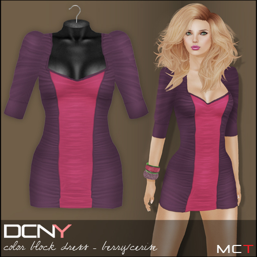 DCNY Color Block Dress in Berry/Cerise