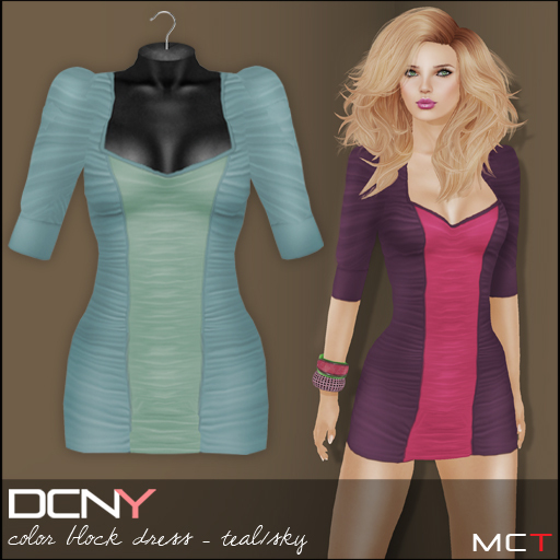 DCNY Color Block Dress in Teal/Spring