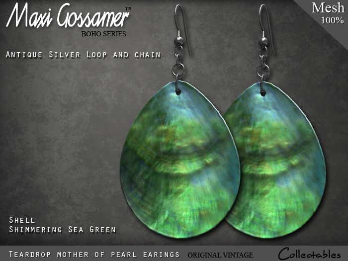 Mesh Earrings - Shell - Teardrop - Sea Green
