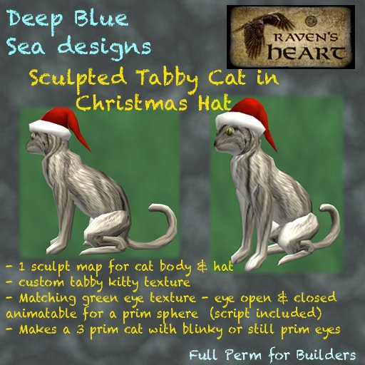 *RH* & DBS sitting tabby cat in santa hat (crated) 