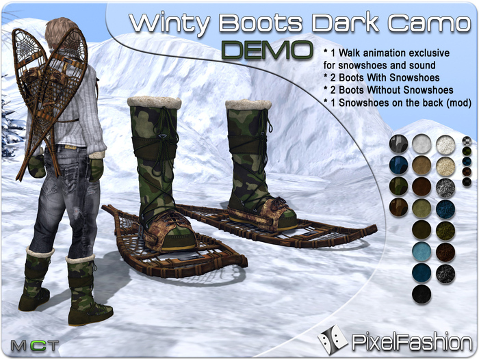 :)(: Winty Boots Dark Camo MEN DEMO (with and without snowshoes )