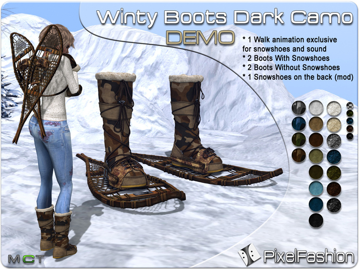 :)(: Winty Boots Dark Camo DEMO (with and without snowshoes )
