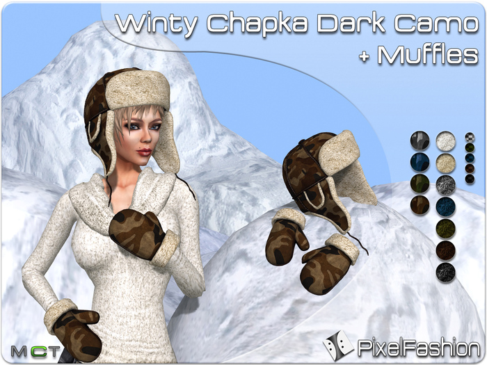 :)(: Winty Chapka Dark Camo WOMEN ( Winter hat + Muffles )