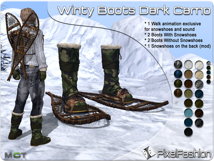 :)(: Winty Boots Dark Camo MEN (with and without snowshoes )