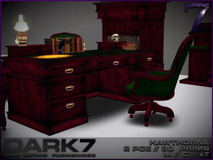 Second Life Marketplace Dark7 Hawthorne cherry desk and chair set