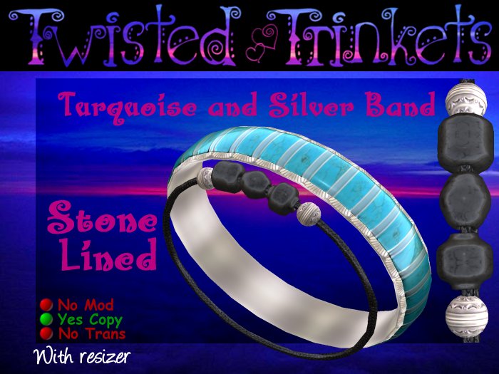 Turquoise and Silver Stone Lined Bangle