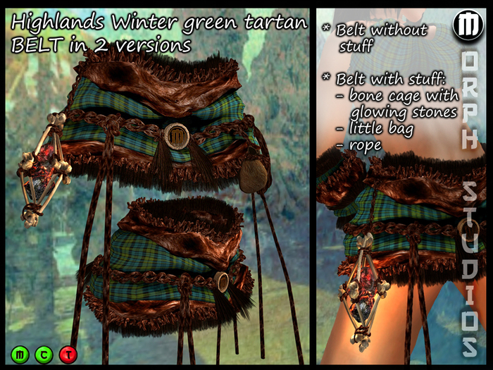 0o Morph - Highlander Winter BELT with usefull stuff (green tartan, brown fur)