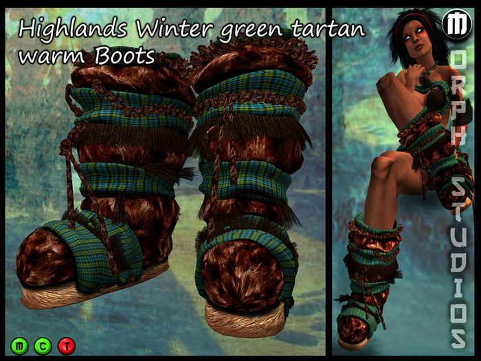0o Morph - Highlander Winter Boots (green tartan, brown fur)