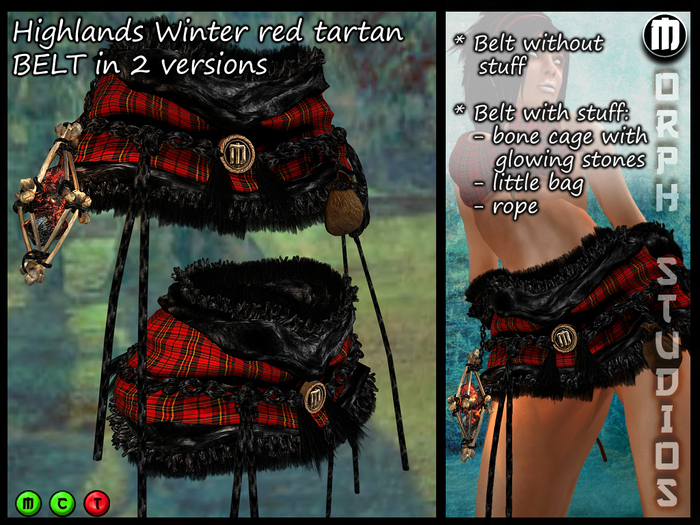 0o Morph - Highlander Winter BELT with usefull stuff (red tartan, black fur)