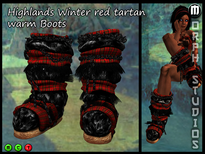 0o Morph - Highlander Winter Boots (red tartan, black fur)