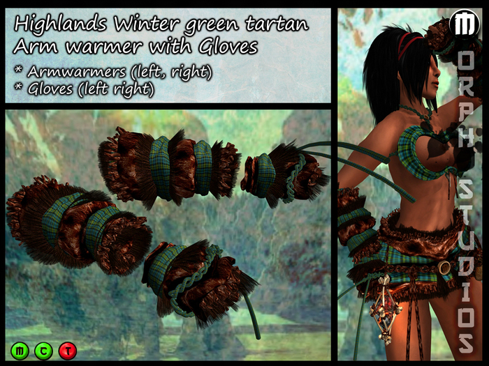 0o Morph - Highlander Winter ARMwarmers + Gloves (green tartan)
