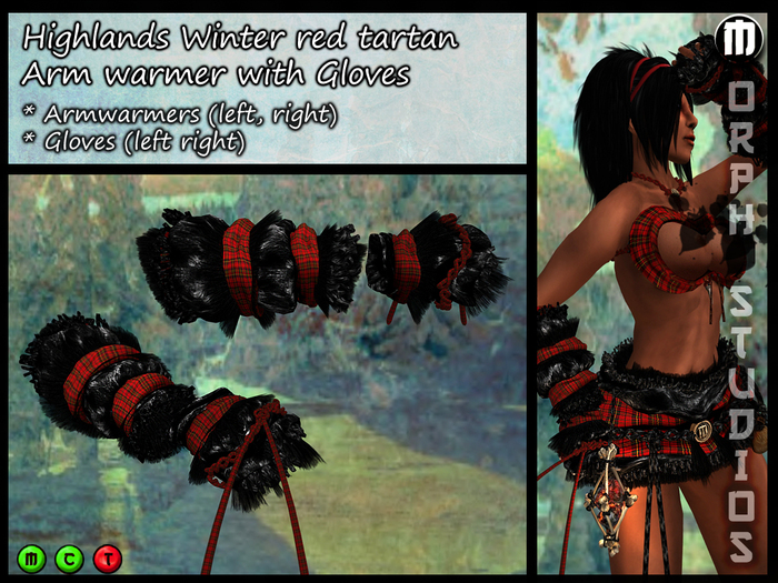 0o Morph - Highlander Winter ARMwarmers + Gloves (red tartan)