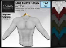 Karma Template - TGA - Long Sleeves Henley - 6 Colors - High detailled Texture 1024 px