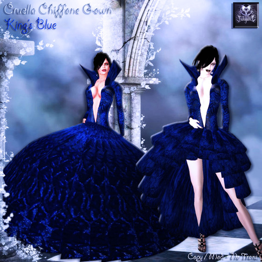 Second Life Marketplace - Cruella Chiffone Dress & Gown King's Blue