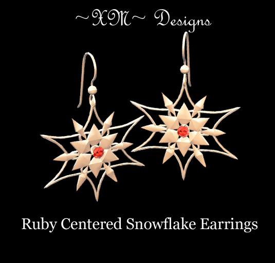 ~XM~ Ruby Centered Snowflake Earrings