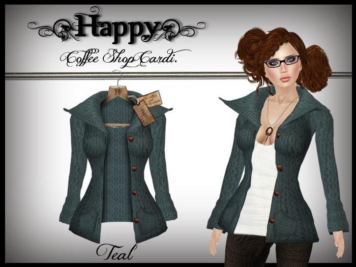 {Happy} Coffee Shop Cardi (Teal)