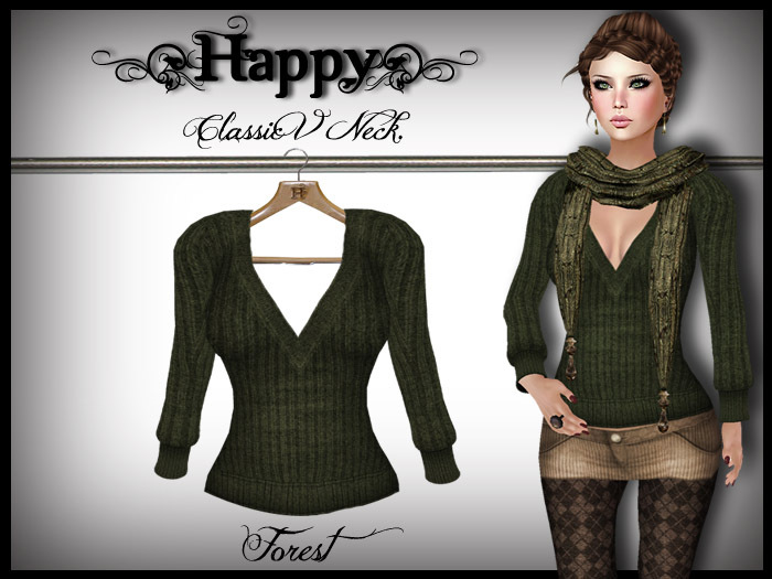 {Happy} Classic V Neck (Forest)