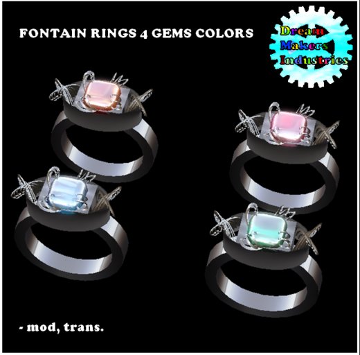 FONTAIN RINGS SET 4 GEM COLORS 
