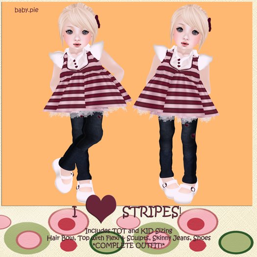*Baby Pie*  I <3 Stripes  *Complete Girl's oUtfit!! <3   Includes Tiny Tot and Kid Sizing!     CLEARANCE SALE!