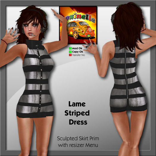 Coxi - Silver striped Mini Dress - Black
