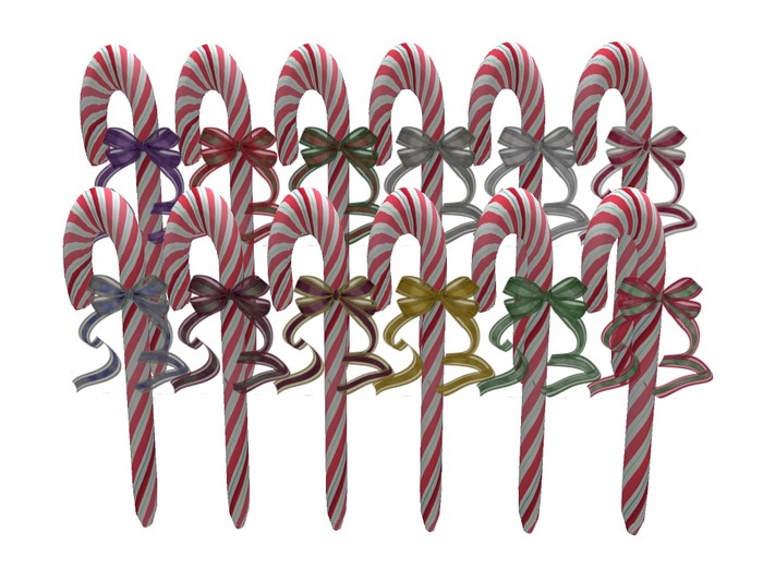 12 Candy Canes with diffrent colour ribbons
