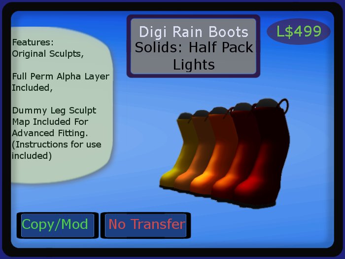 Digi Rain Boots, Solids: Half Pack, Lights