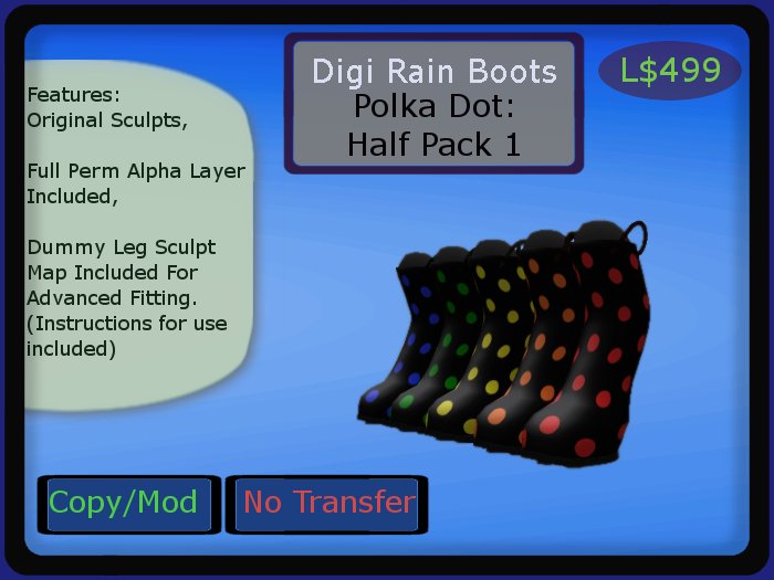 Digi Rain Boots, Polka Dots: Half Pack 1 (boxed)