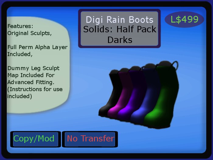 Digi Rain Boots, Solids: Half Pack, Darks