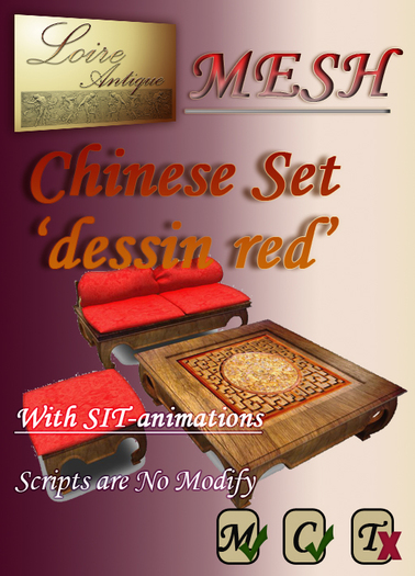 Mesh Chinese Furniture Set 'Dessin Red' 