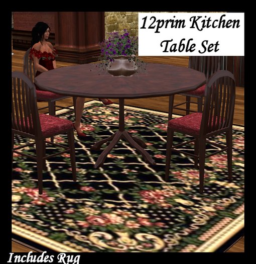 12prim Kitchen Table Set, Animated, includes rug and flowers