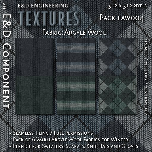 [FAW004] 6 512px Seafoam Green and Blue Argyle Wool Knit Fabric Textures for Sweater Scarf Hat Socks by E&D ENGINEERING