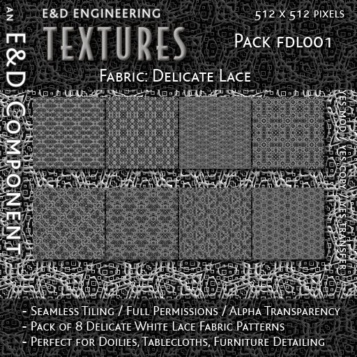 [FDL001] 8 Delicate White Lace Fabric Textures Doily Textures Tablecloth Textures Crochet Textures by E&D ENGINEERING