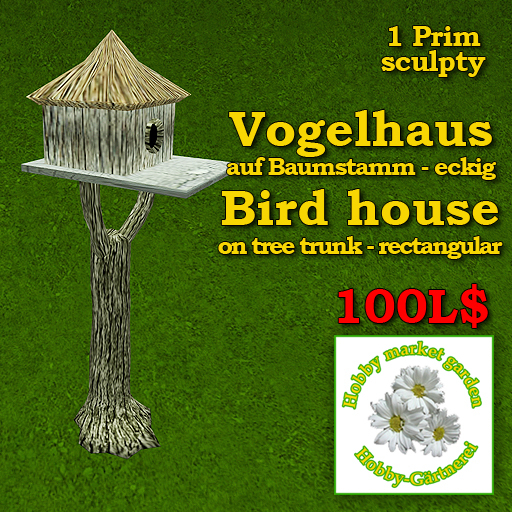 bird house on tree trunk; sculpty