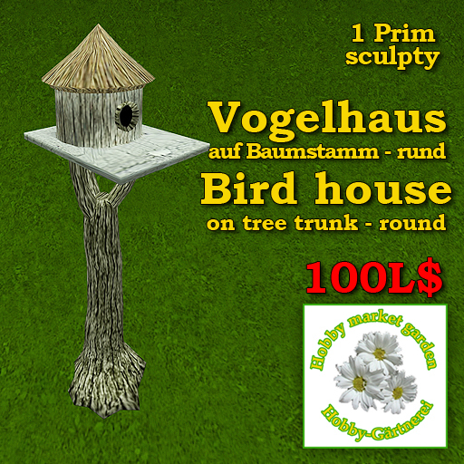 Bird house on tree trunk - round; sculpty