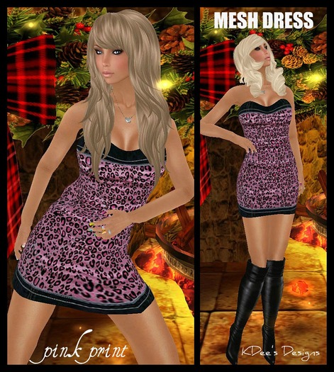 ~~KDees~~ MESH DRESS denim lace print pink