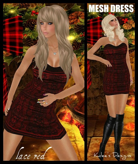 ~~KDees~~ MESH DRESS denim lace red