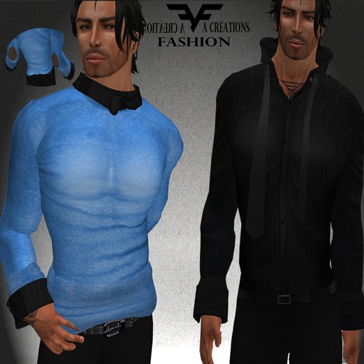 *FAC* blue sweater&black blouse