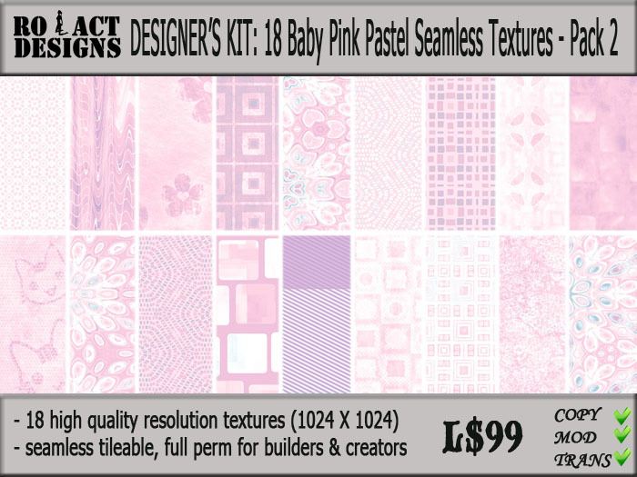 ..::RO!ACT::..DESIGNS 18 Baby Pink Pastel Tileable Textures Pack 2