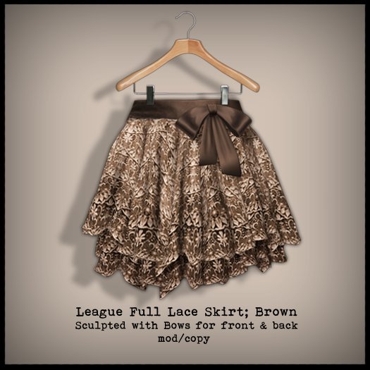 *League* Full Lace Skirt with Ribbons -Brown