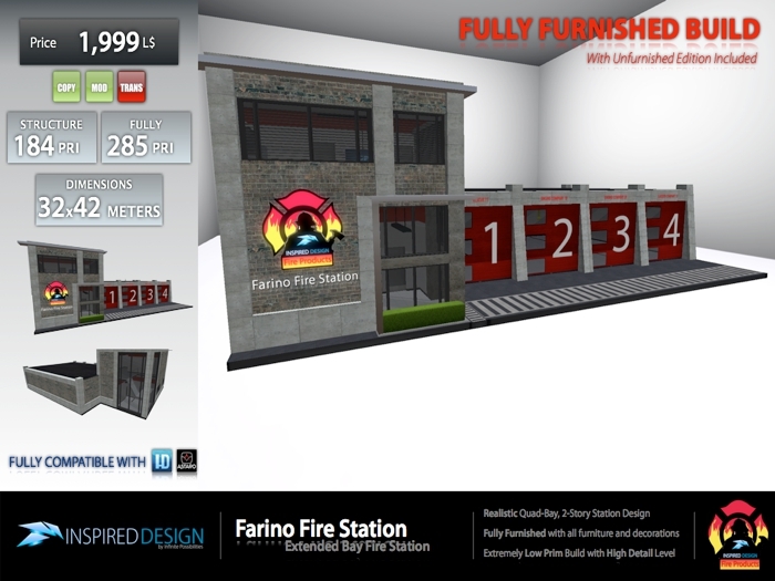 Inspired Design - Farino Extended Fire Station - FULLY FURNISHED