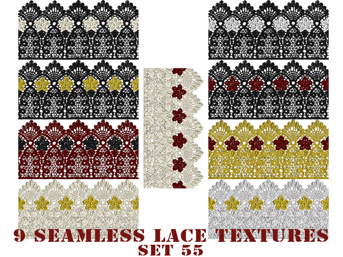 Twice Baked 9 horizontal seamless bicolor lace textures set 55