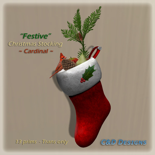 Holiday: "Festive" Christmas Stocking - Cardinal 