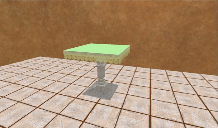 Square table with green lace table cloth