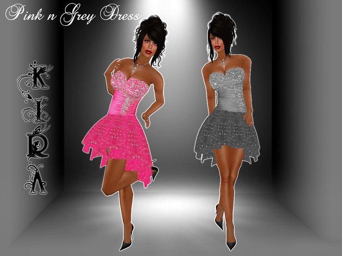 .::KIRA::. Pink n Grey Glitter Dress