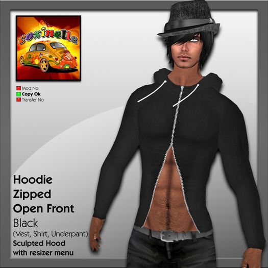 Coxi -  Hoodie Zipped Open Front Black - Male