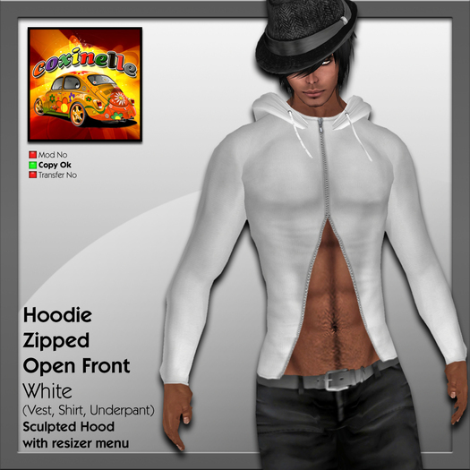 Coxi - Hoodie Zipped Open Front White-Male