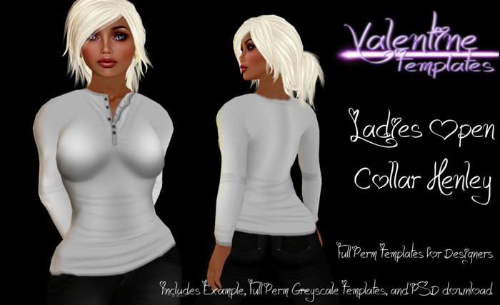 *VT* - Ladies Open Collar Henley 