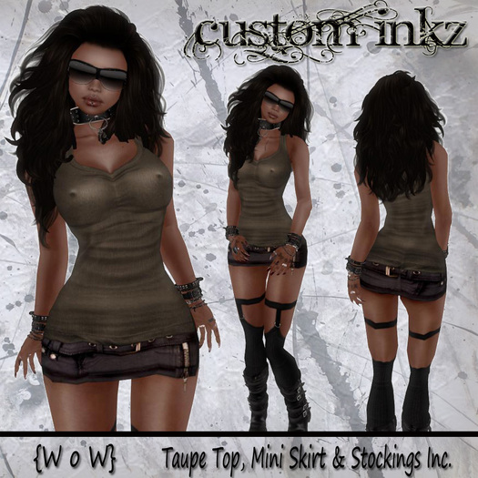 WoW - Taupe - Tank Top, Mini Skirt & Stockings 