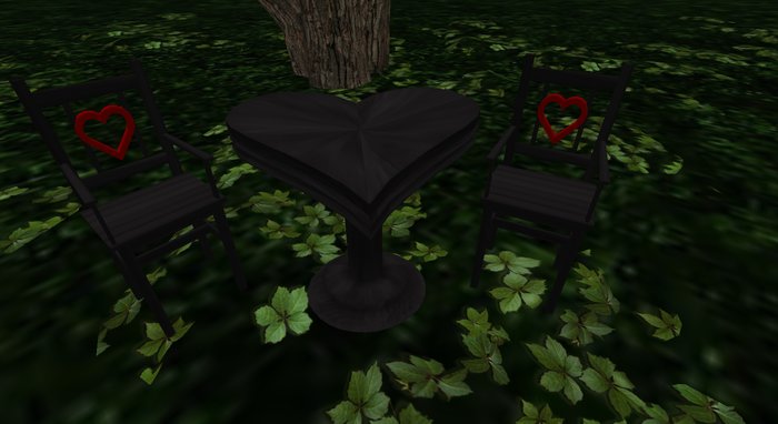 Heart Table And Chairs (Dark Wood And Red)